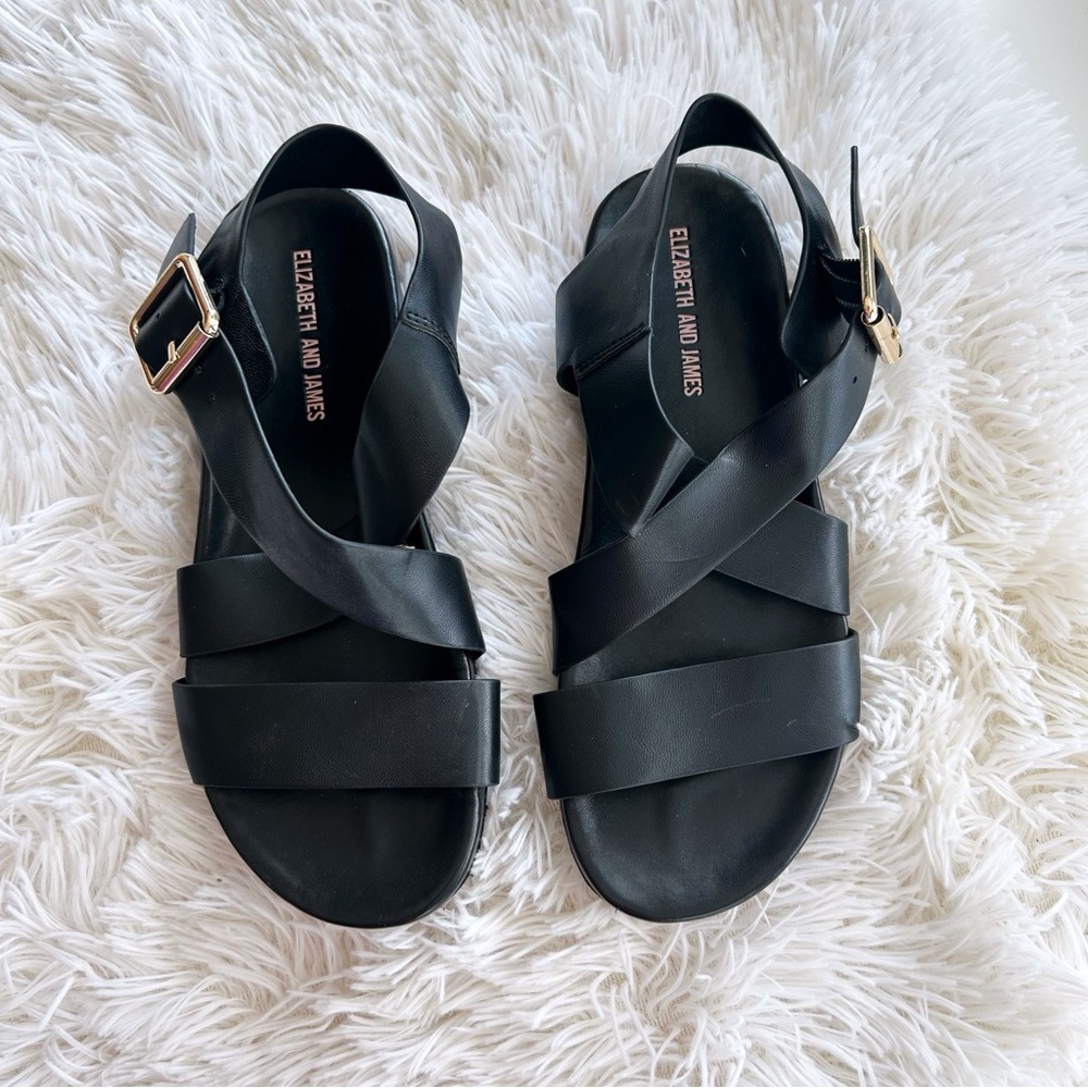 Elizabeth and James Faux Leather Black Sandal Women's 6